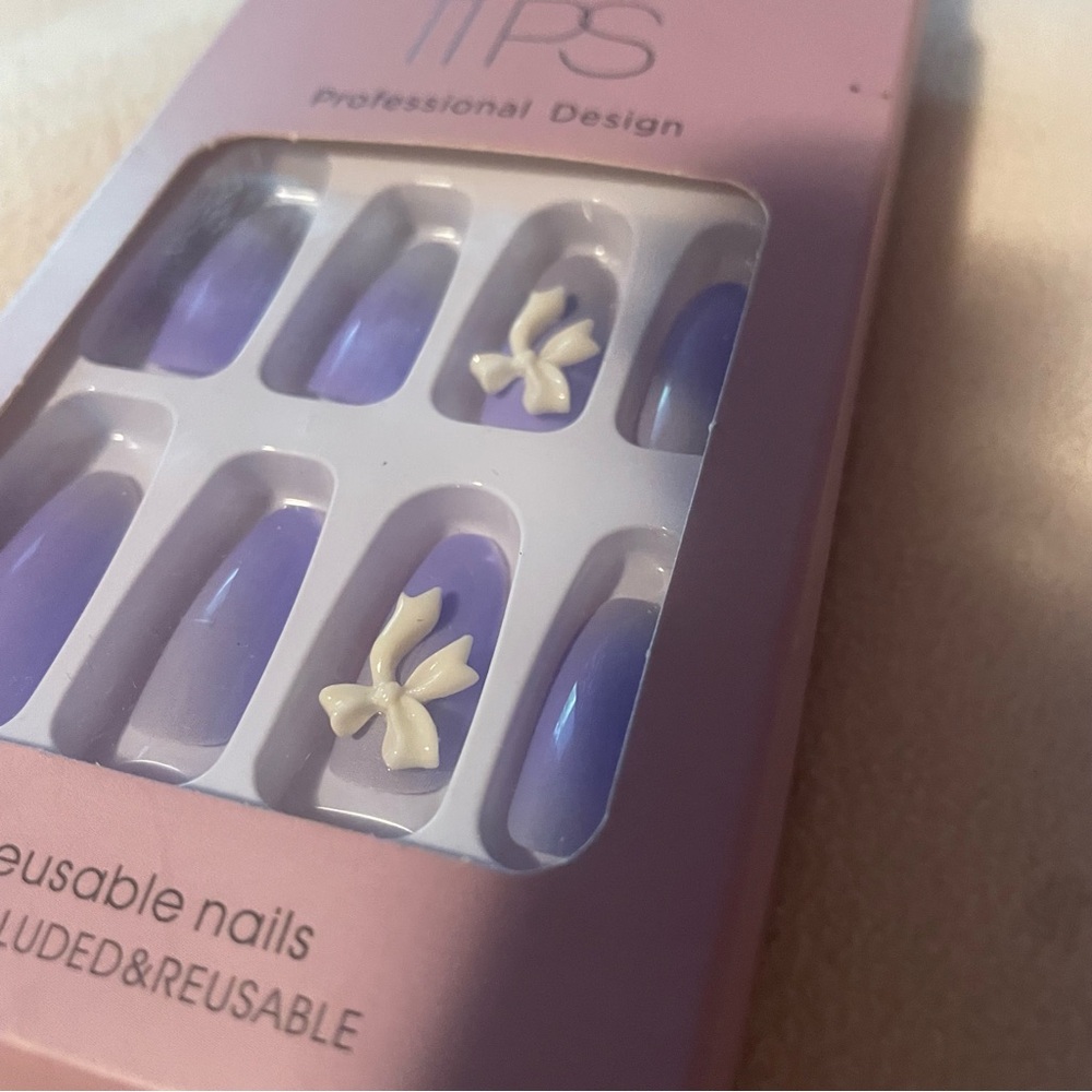 Purple Press-on Nails with Bow Accents